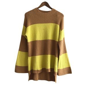 BP Oversized Striped Soft Stretchy Knit Sweater Shirt Yellow Brown